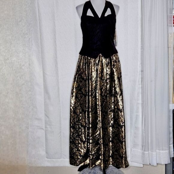 Scott McClintock Gradient Velvet Halter Black Gold Metallic Formal Evening Dress - Picture 1 of 16